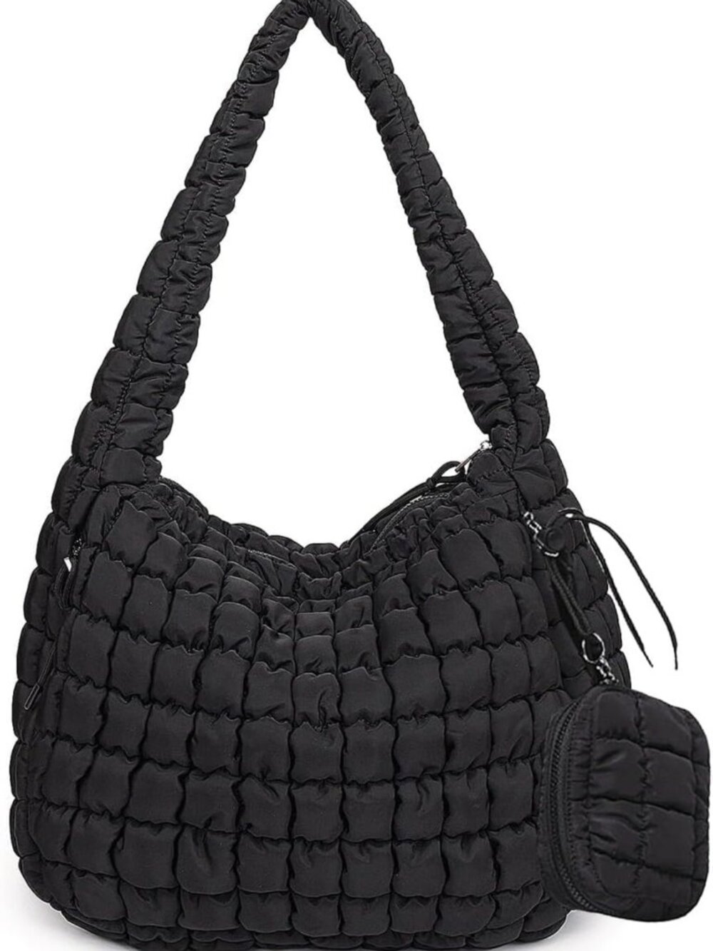 Large Quilted Puffer Tote Bag with Pouch | Stylish Puffy Hobo & Crossbody Purse